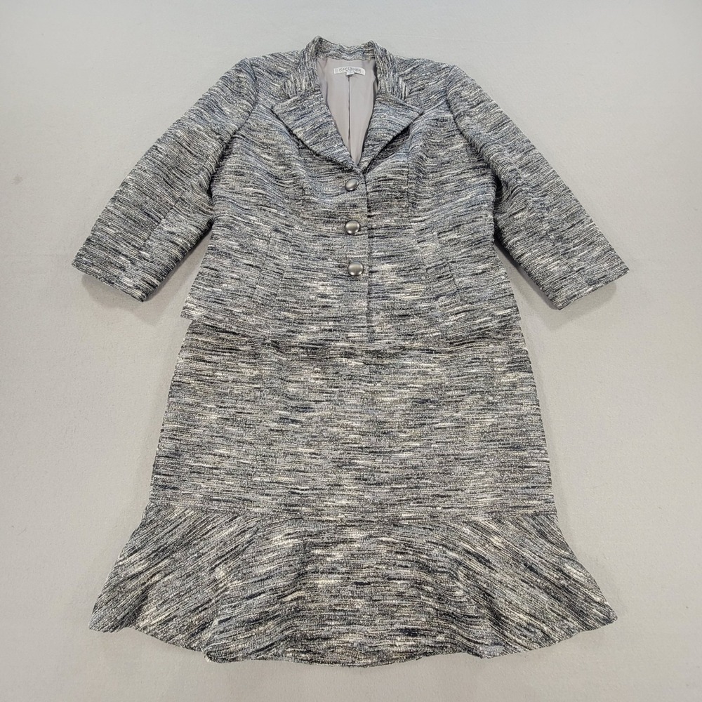 Kay Unger New York Tweed Skirt Suit Metallic 2 Piece Career Women's Size 14 - Picture 2 of 16